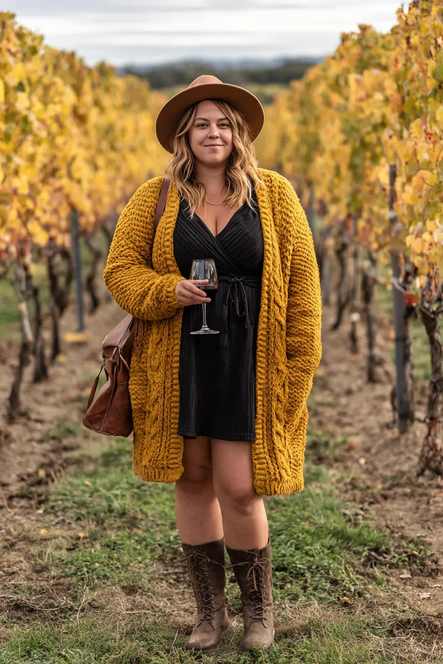 Mustard Cable Cardigan + Wrap Mini Dress