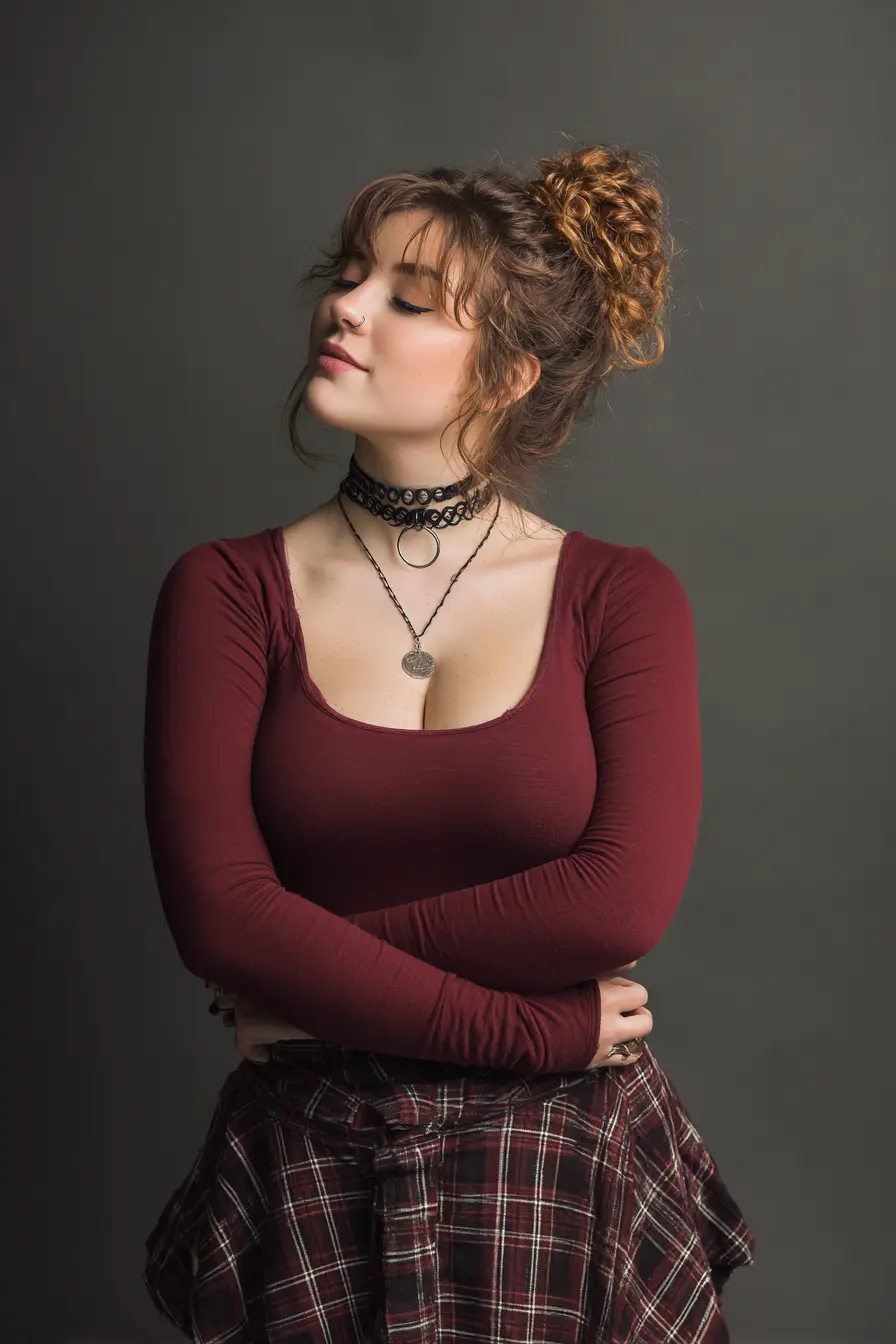 Fitted Scoop Top + Plaid Flannel Tie