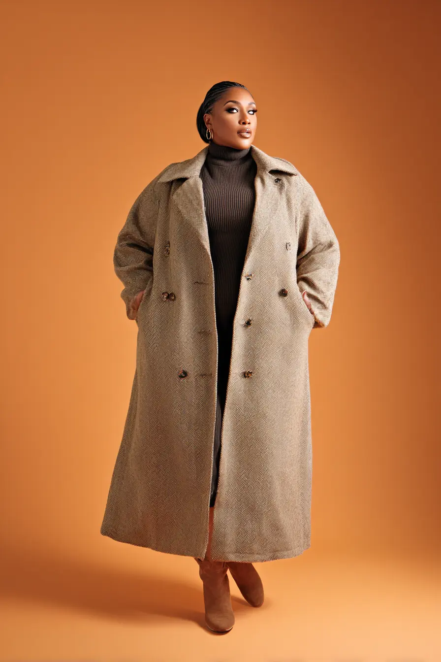 Textured Coat + Ribbed Knit Dress