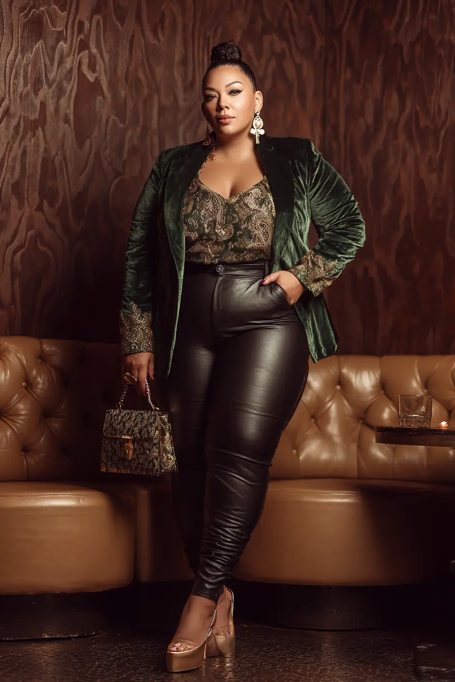 Velvet Blazer + Leather Pants Contrast
