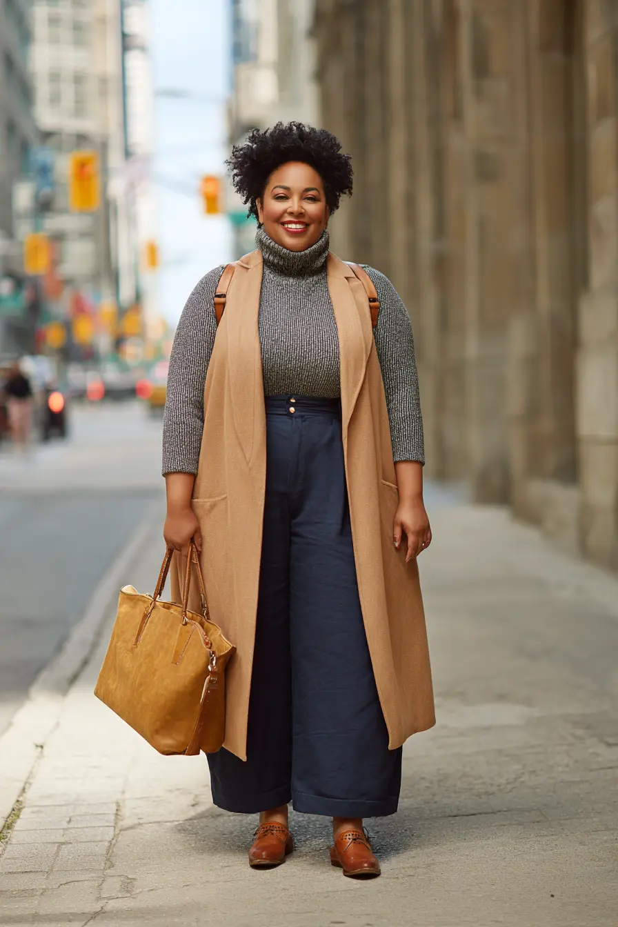 Long Trench Vest With Cozy Layers for a London Fall Day