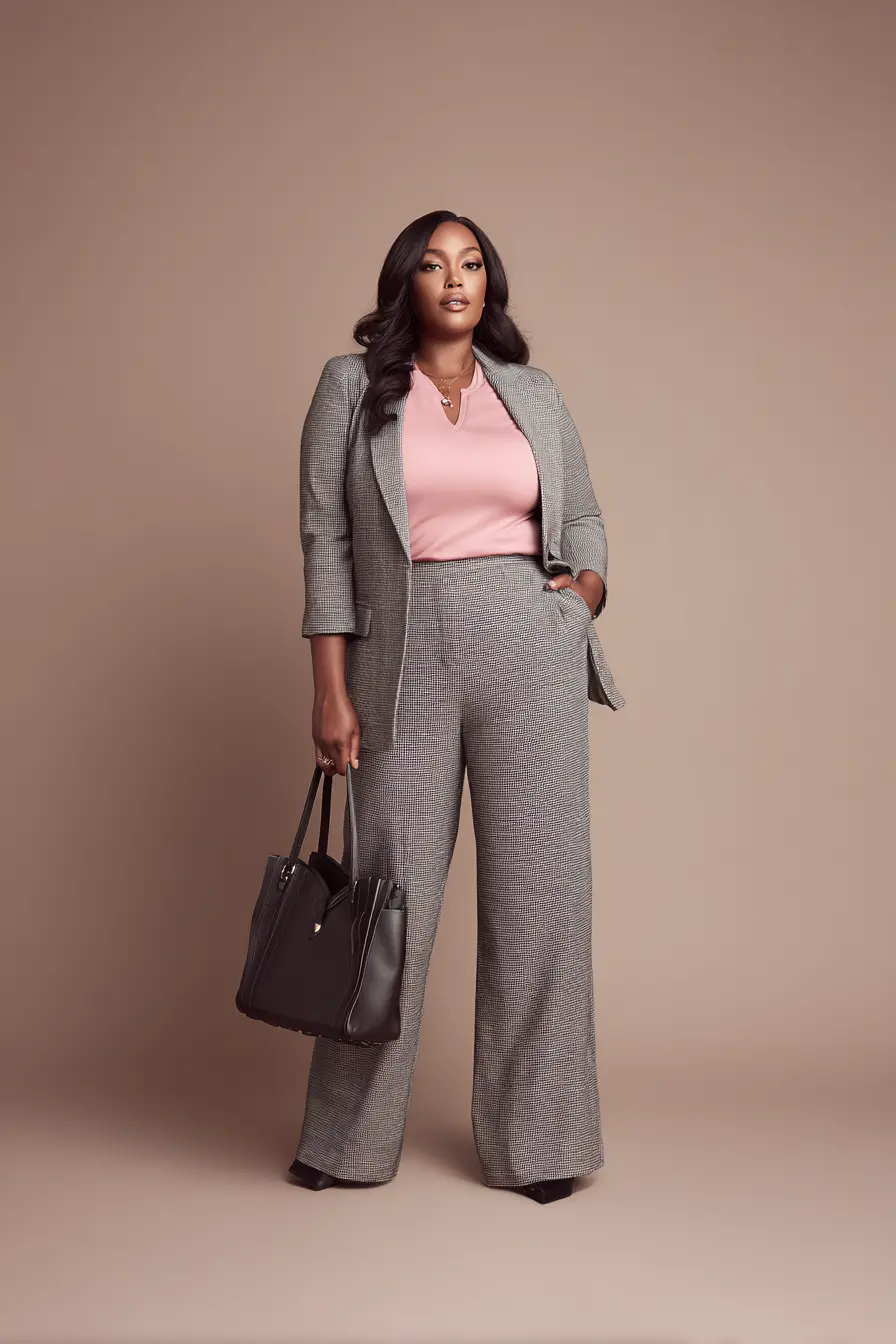 Checked Trouser Suit + Soft Knit Top