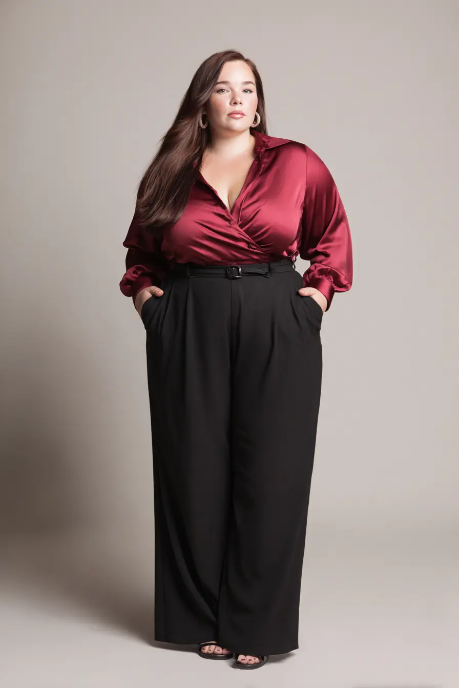 Satin Wrap Blouse + Tailored Wide-Leg Pants