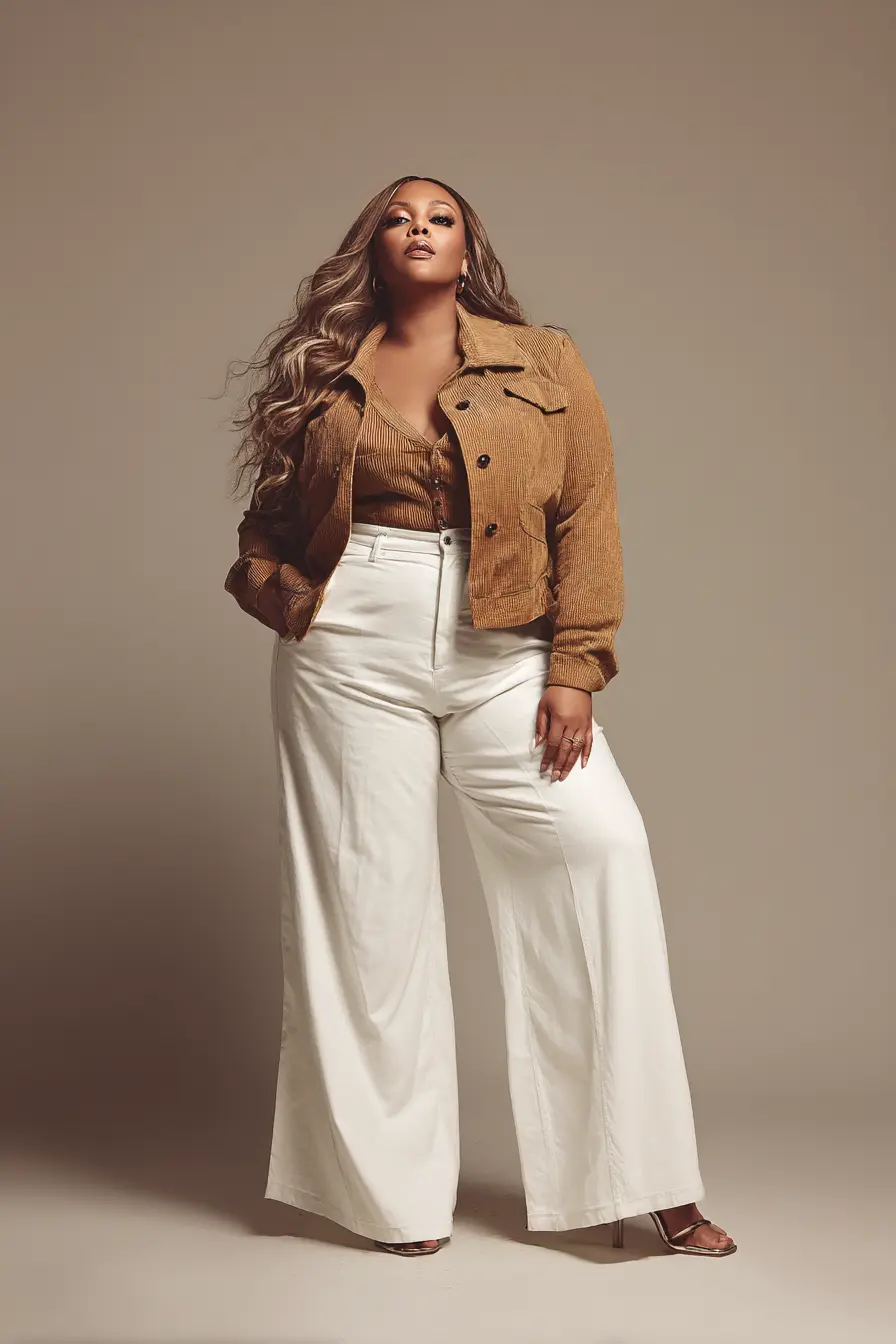 Corduroy Jacket + Cream Wide-Leg Trousers