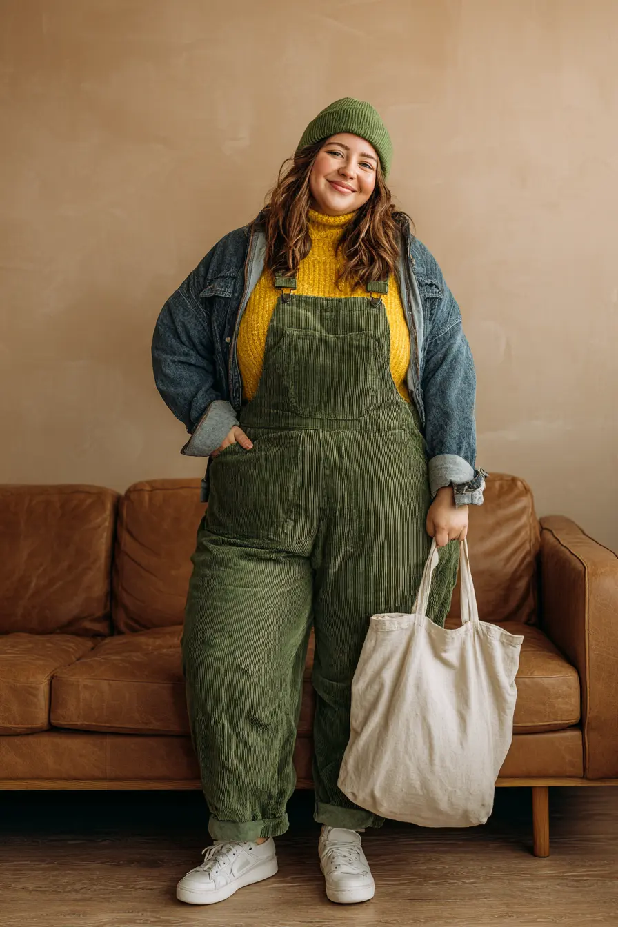 Corduroy Overalls + Denim Jacket Charm