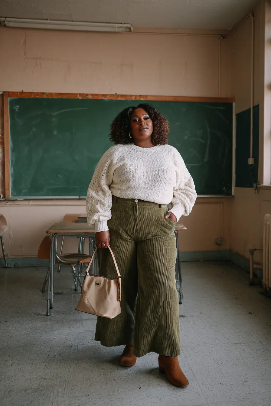 Corduroy Wide-Leg Pants + Chunky Sweater