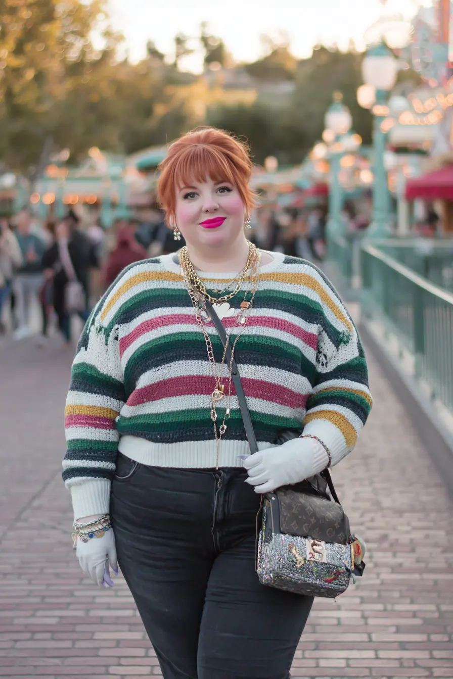 Striped Textured Sweater + Dark High-Rise Denim