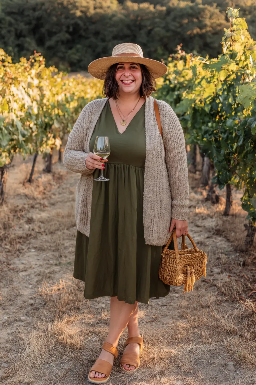 Olive Midi Dress + Cozy Cardigan