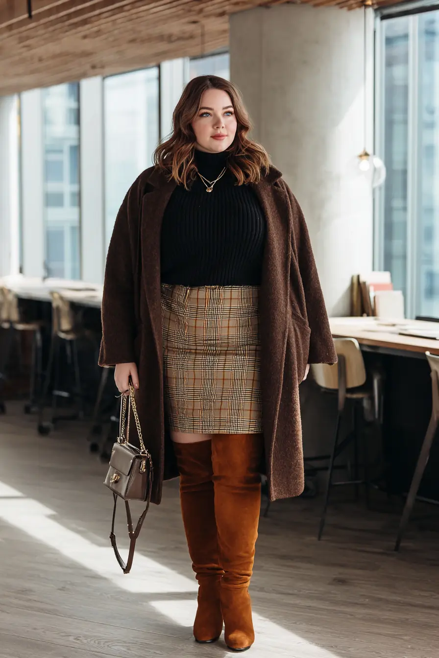 Plaid Skirt + Long Coat Power Pairing