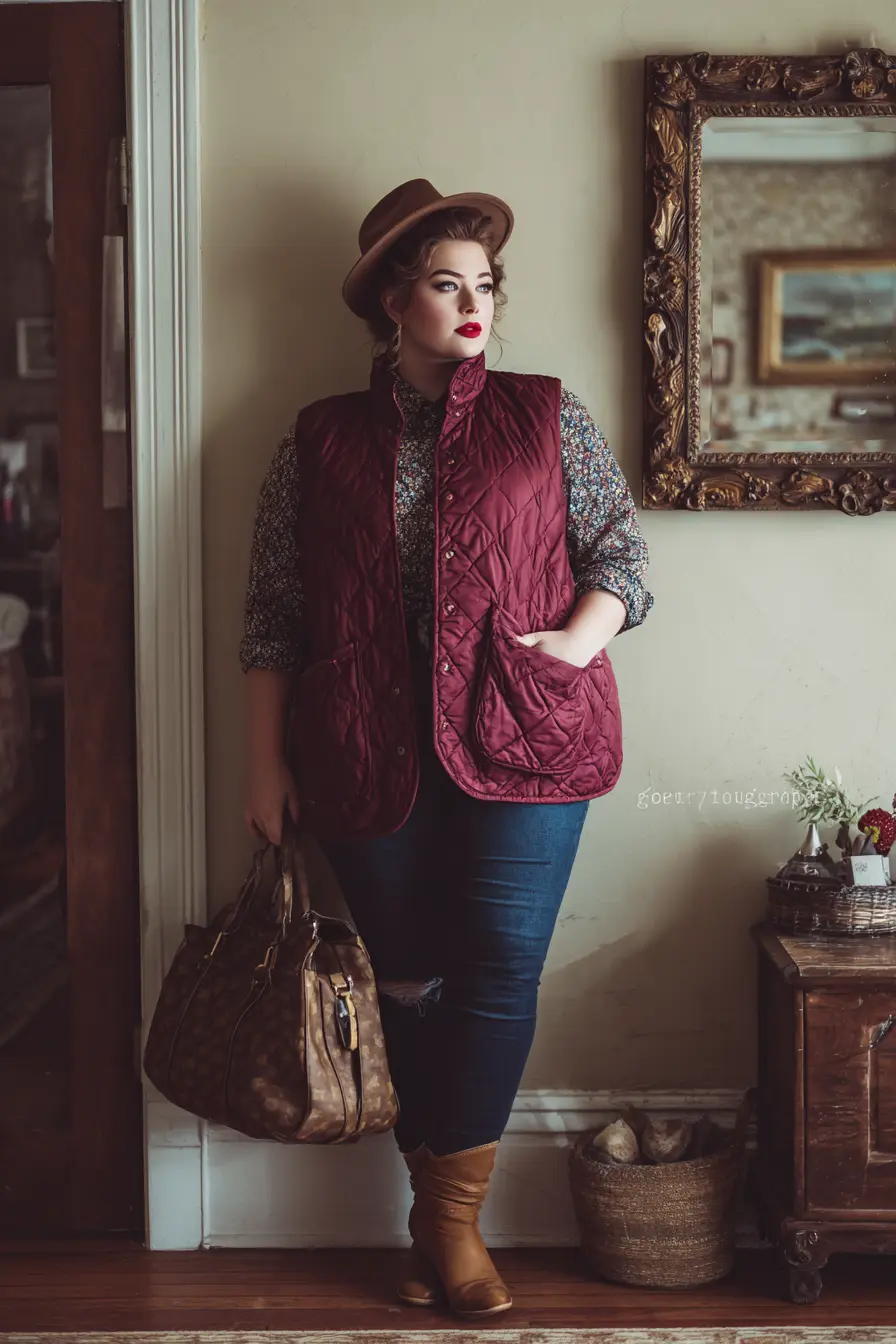 Quilted Puffer Vest + Skinny Jeans + Riding Boots