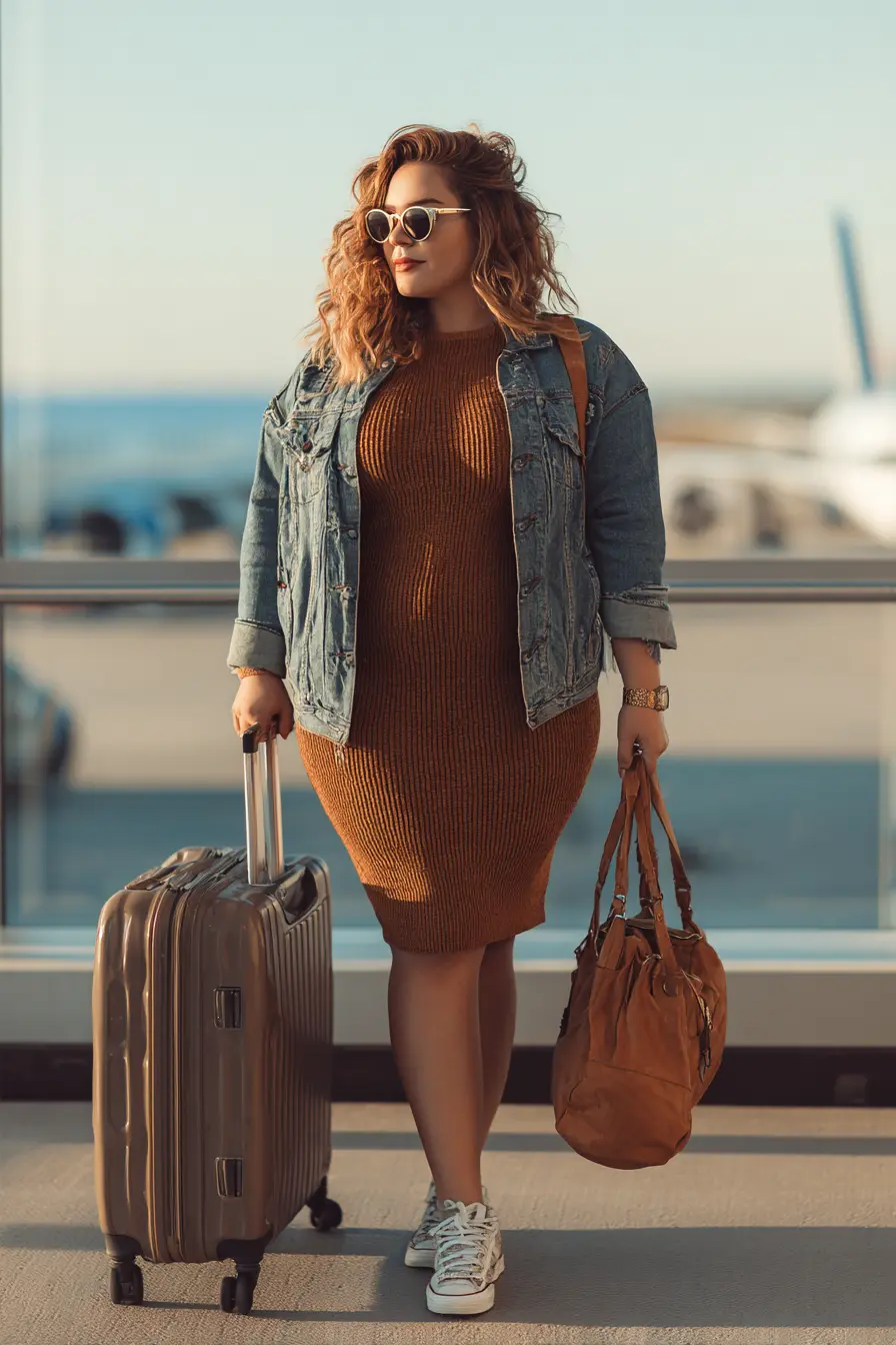 Denim Jacket Layer + Ribbed Sweater Dress