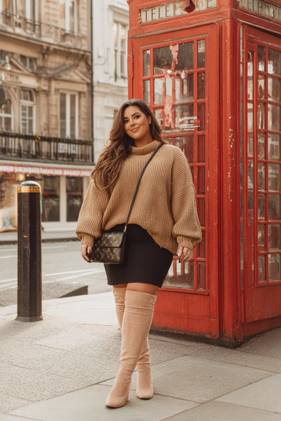 Oversized Knit Sweater + Suede Thigh-High Boots