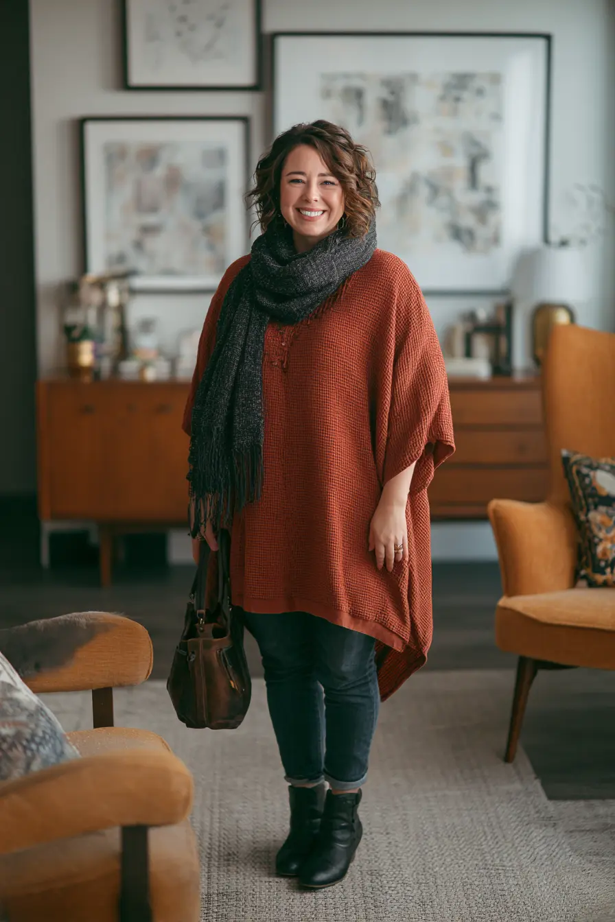 Burnt Sienna Tunic Knit + Dark Denim Slim Jean