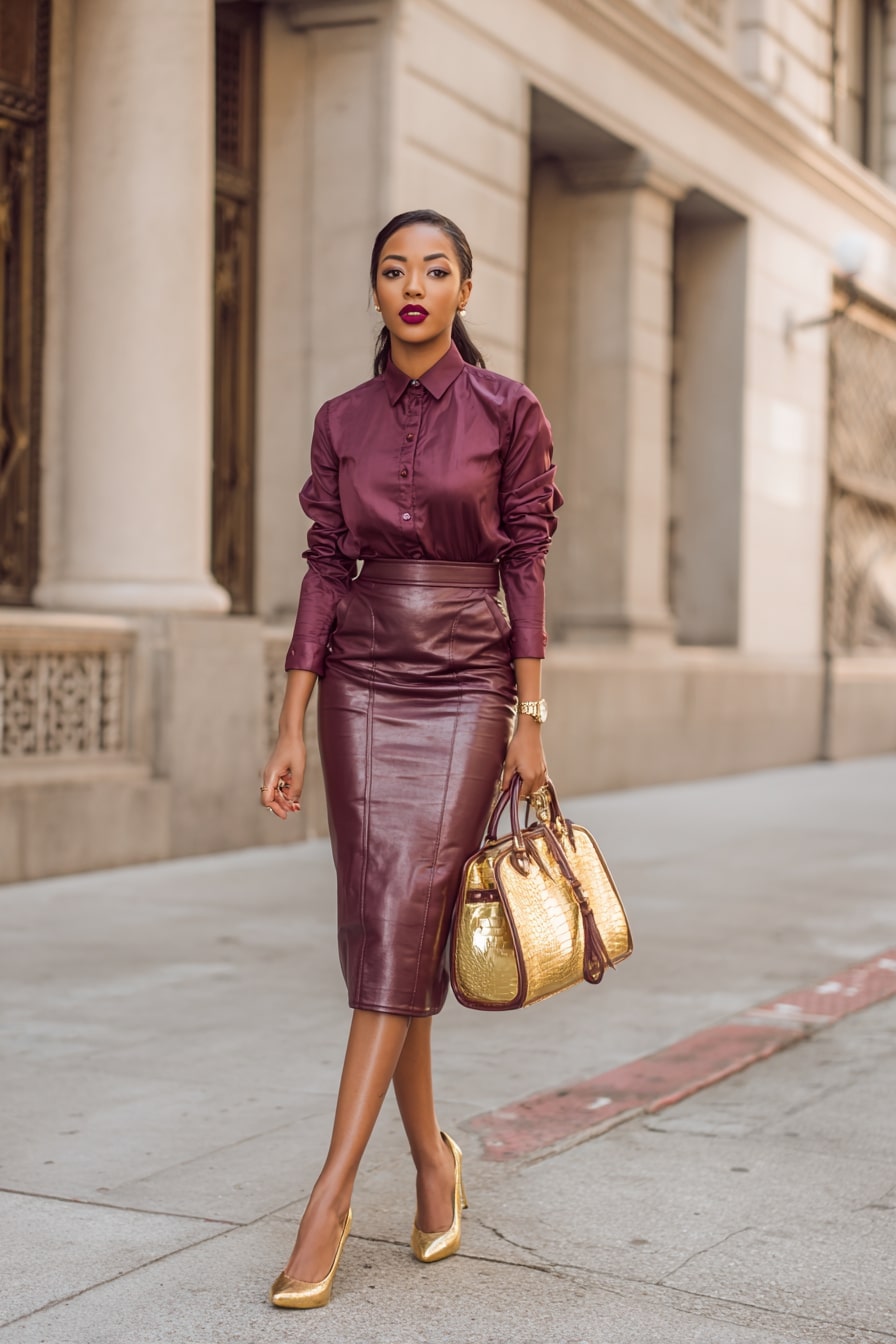 Chic Wine Leather Night-Out Look for Plus Size Queens