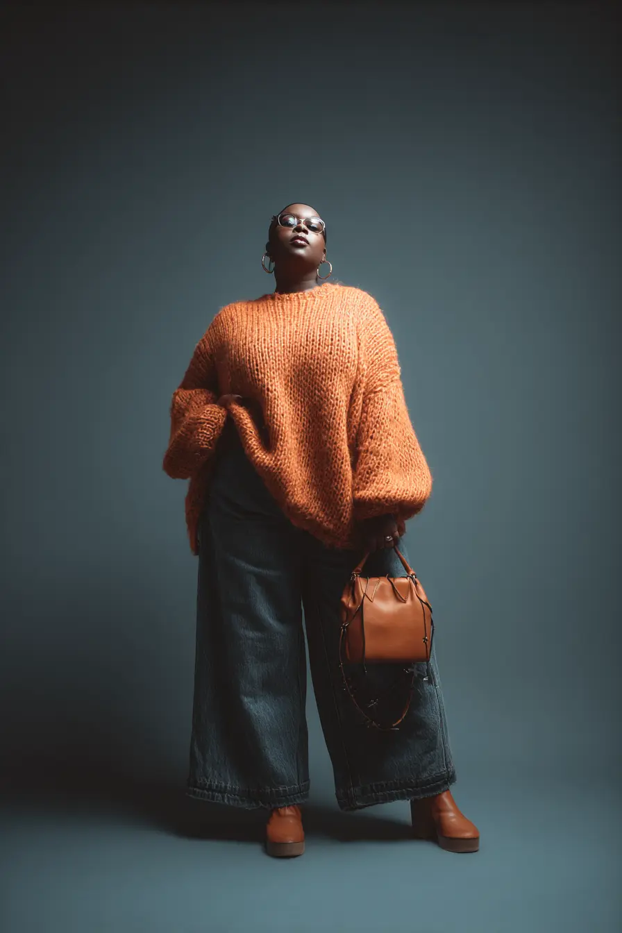 Chunky Knit Sweater + Wide Denim Volume