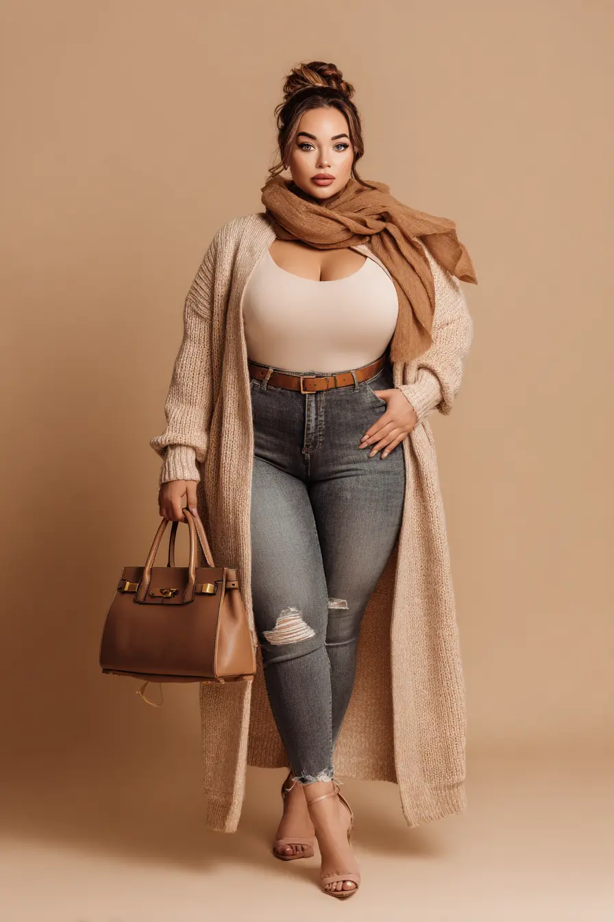 Long Knit Cardigan + High-Rise Jeans