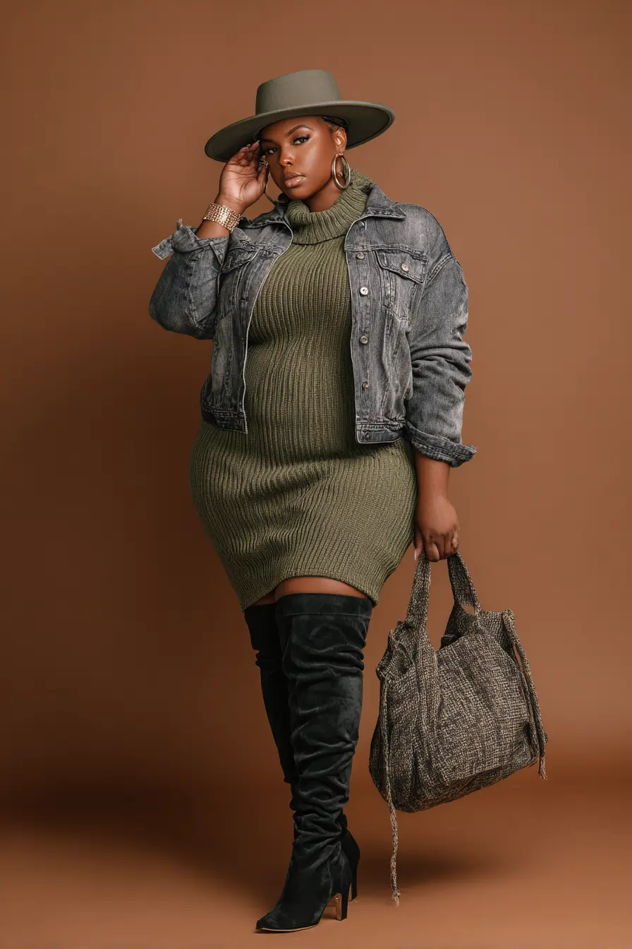 Ribbed Sweater Dress + Weathered Denim Layer