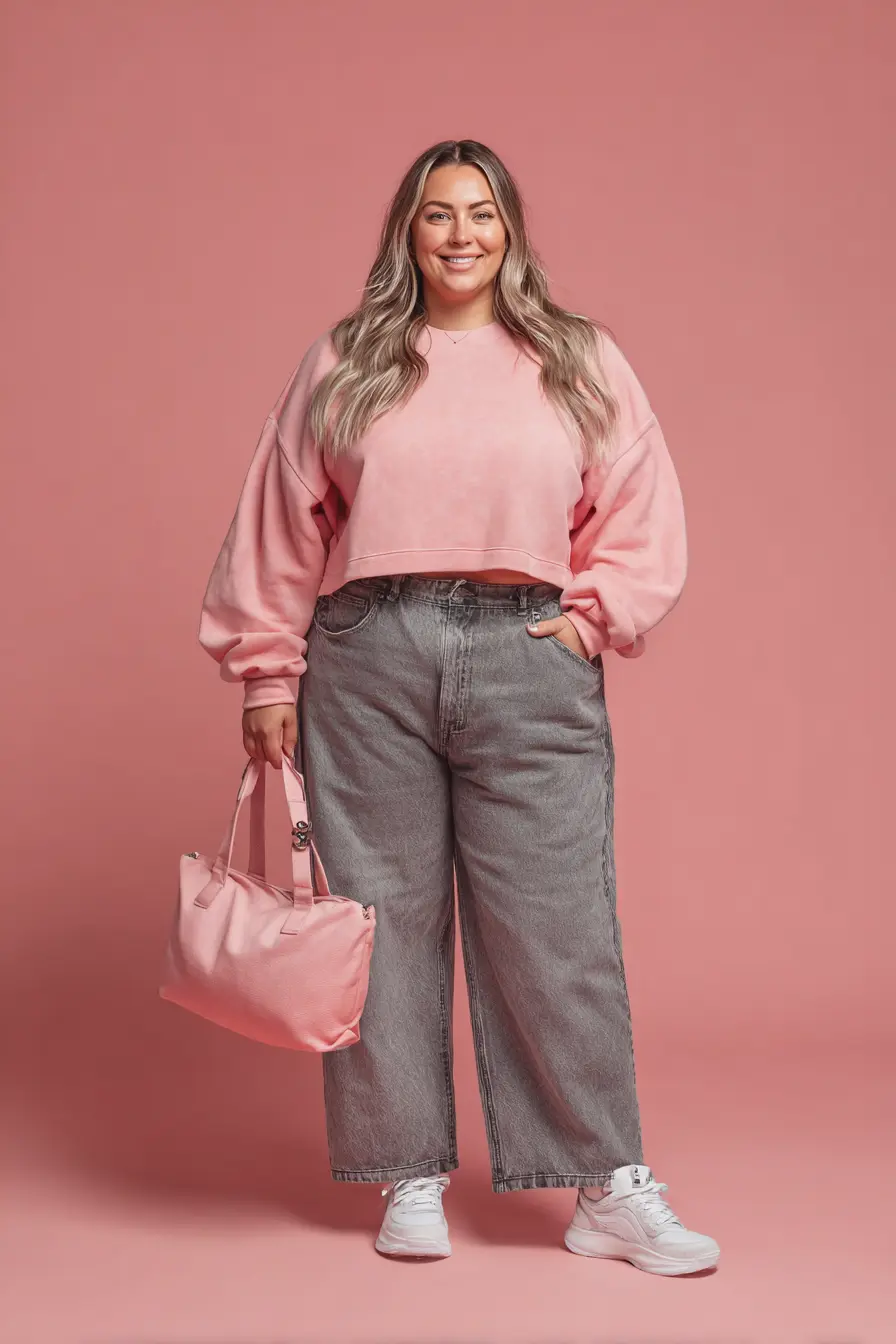 Cropped Pullover + Soft Wide-Leg Denim