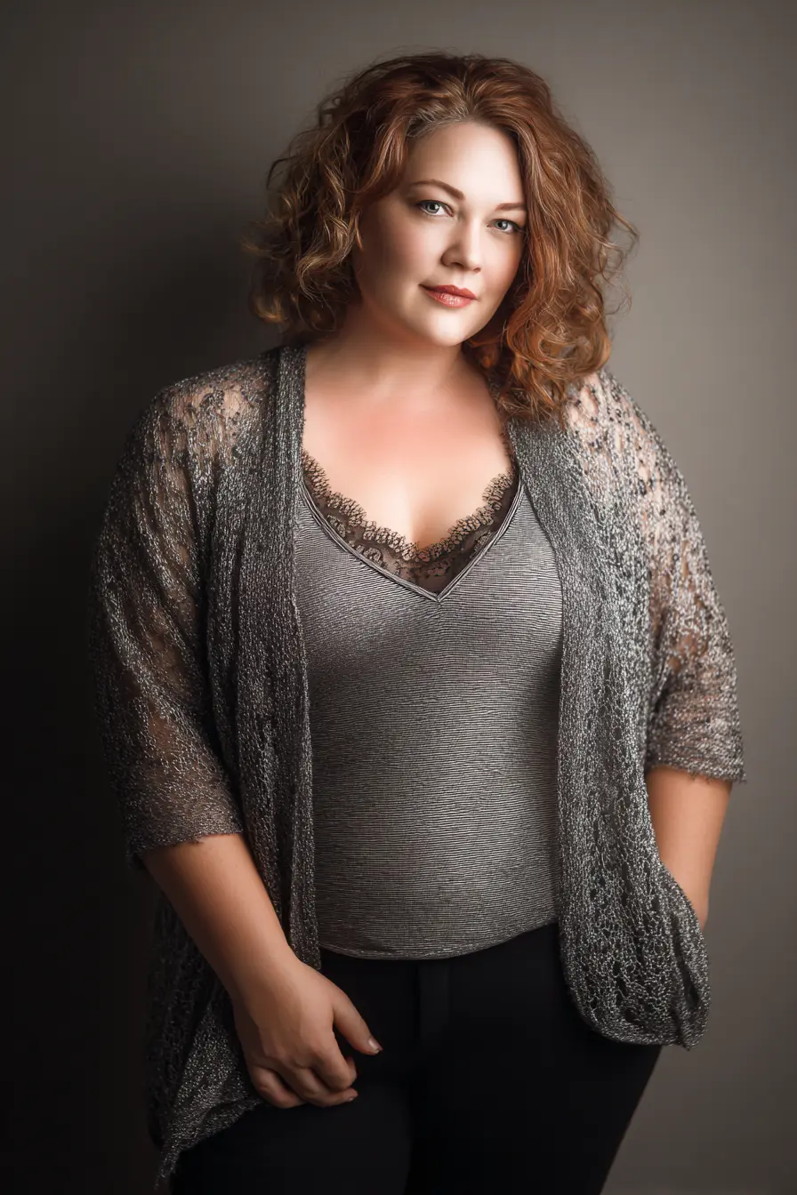 Sheer Knit Cardigan + Lace-Trim Camisole