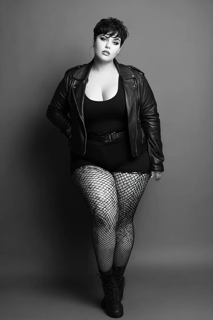 Leather Moto Jacket + Fishnet Layering