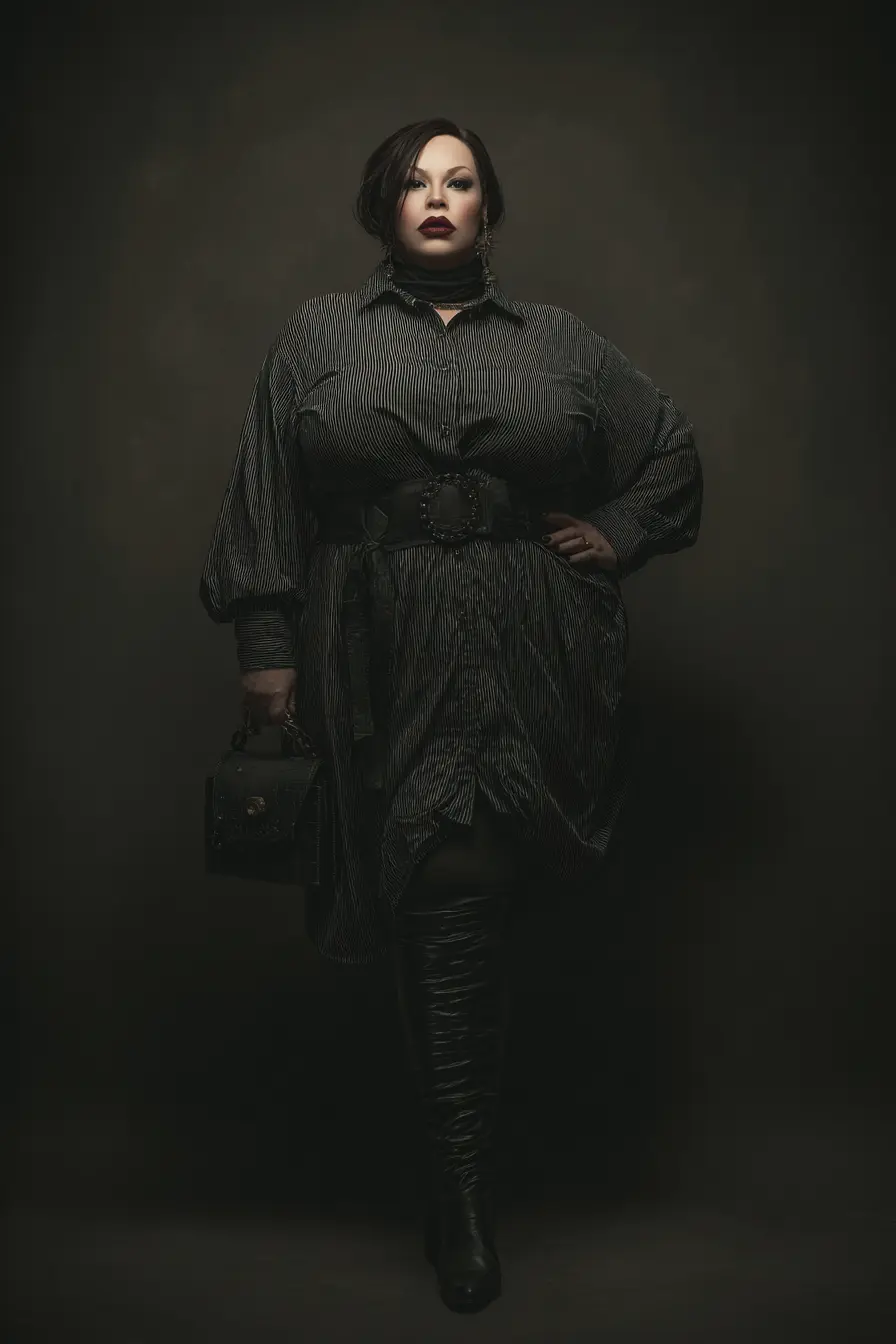 Striped Button-Up Dress + Wide Cinched Belt