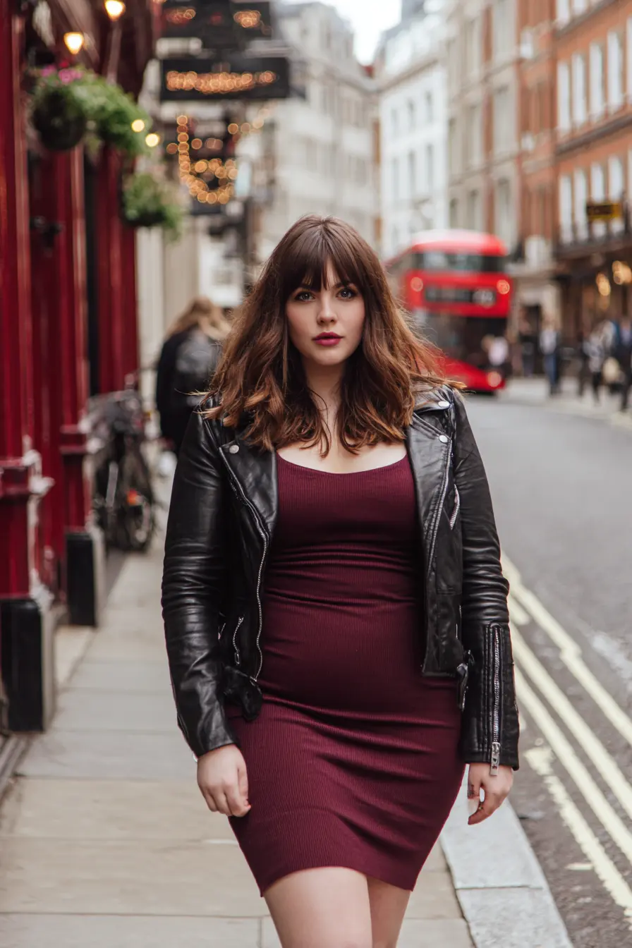 Moto Jacket With Ribbed Dress for a Bold London Fall Look
