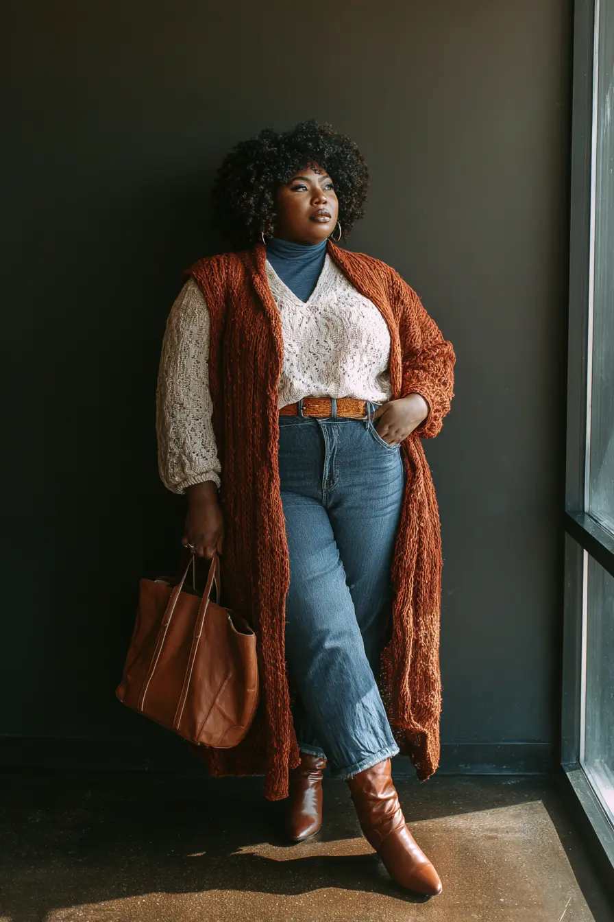 Rust Longline Vest + Textured Layers Pairing