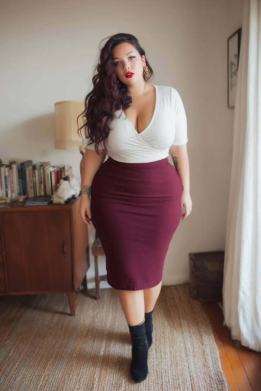 Fitted Pencil Skirt + Wrap Top