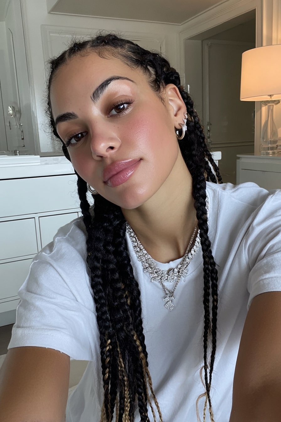 Sleek Box Braids + Glossed Edges