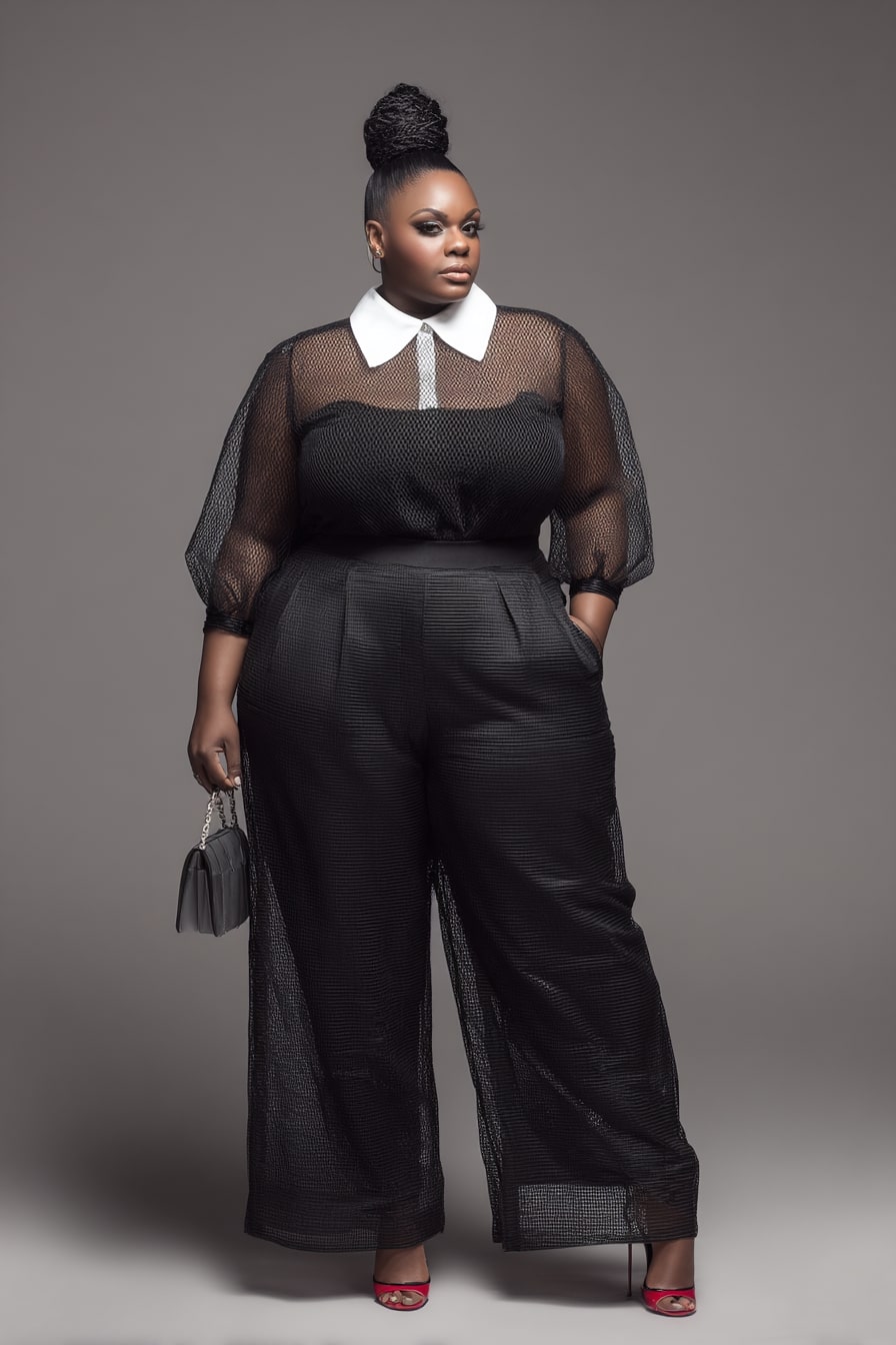 Chic Black Mesh Two-Piece Pant Set