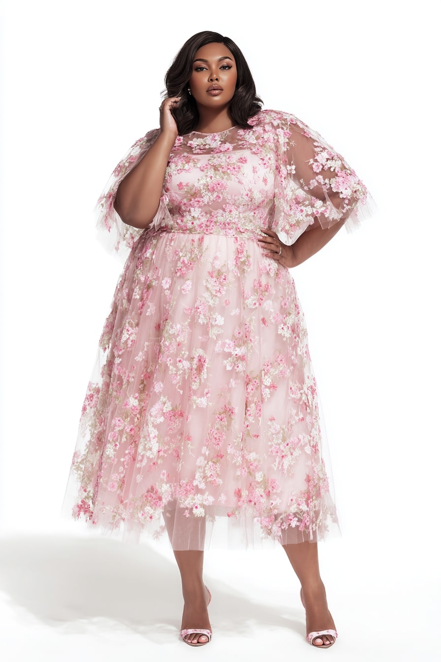 Layered Tulle Midi Dress + Bloomed Texture Play