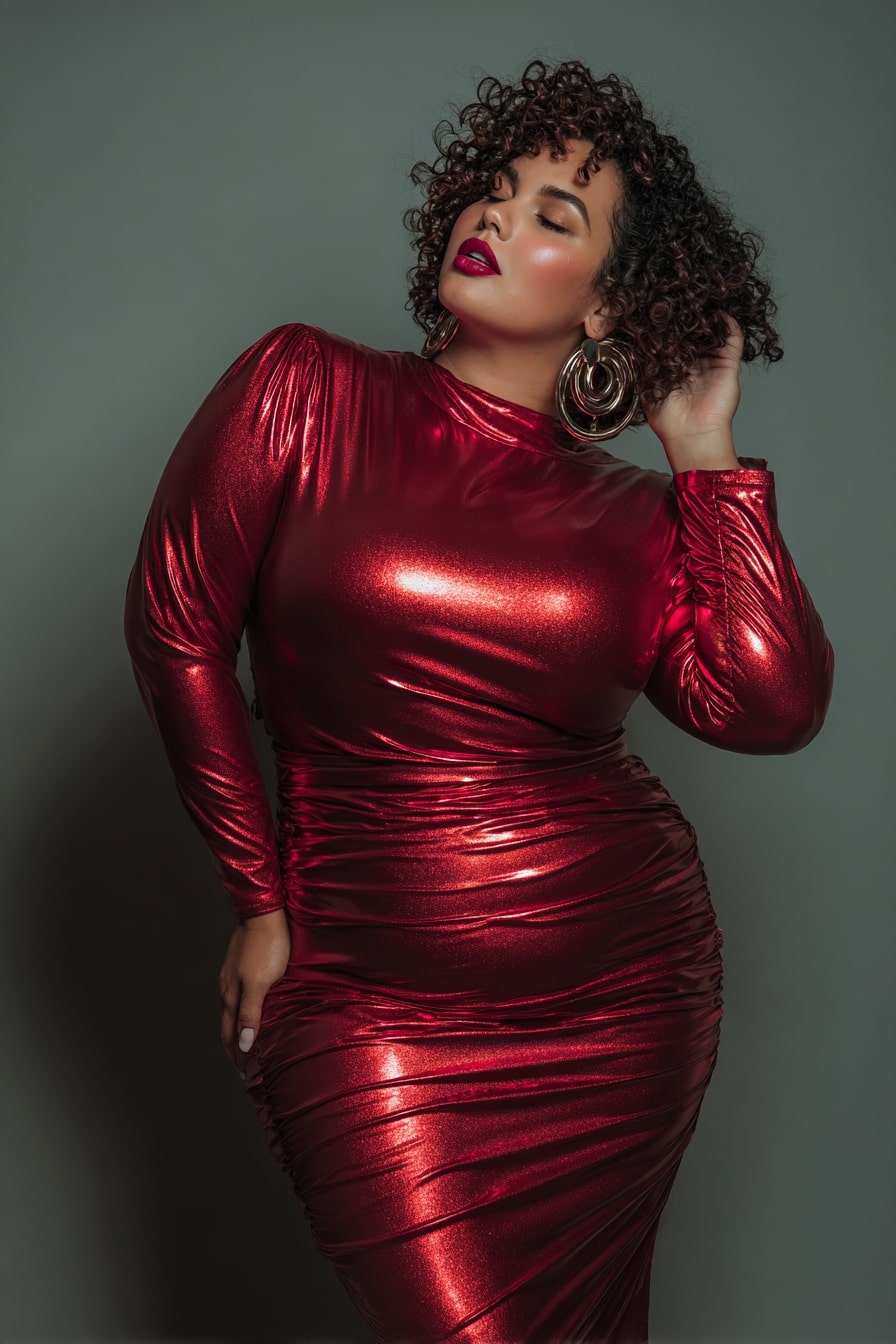 Metallic Red Bodycon Dress + Gathered Side Detail