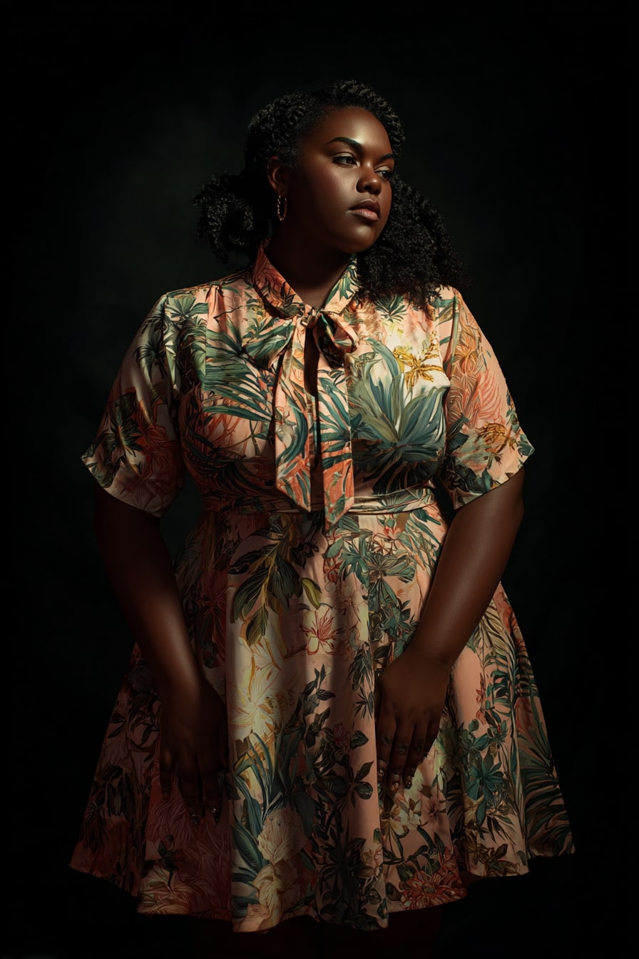 Floral Mini Dress + Tie Neck Detail