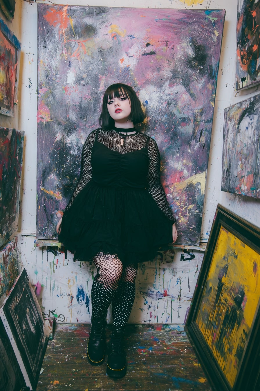 Mesh Detail Dress + Platform Boots