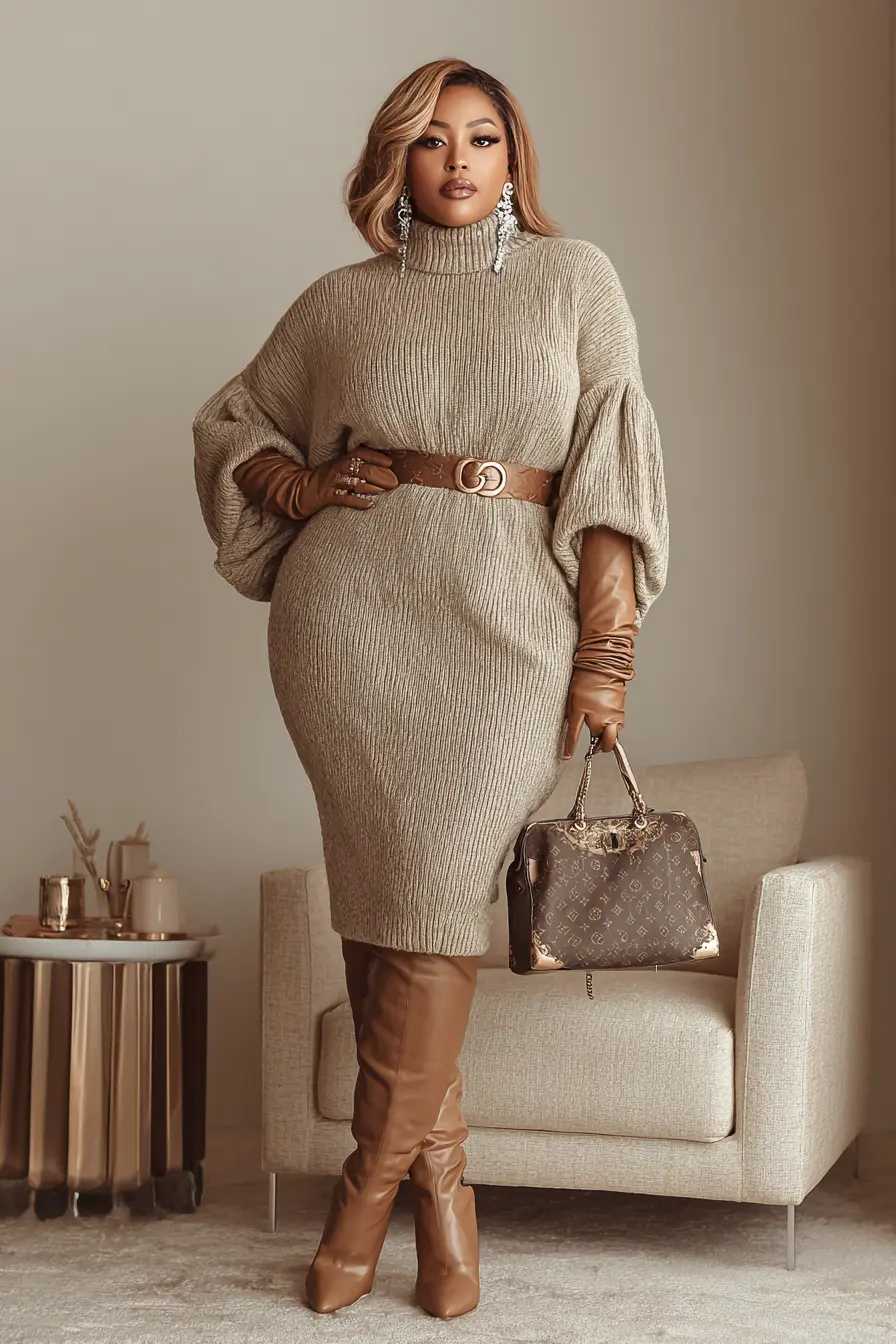 Belted Sweater Dress + Tall Boots