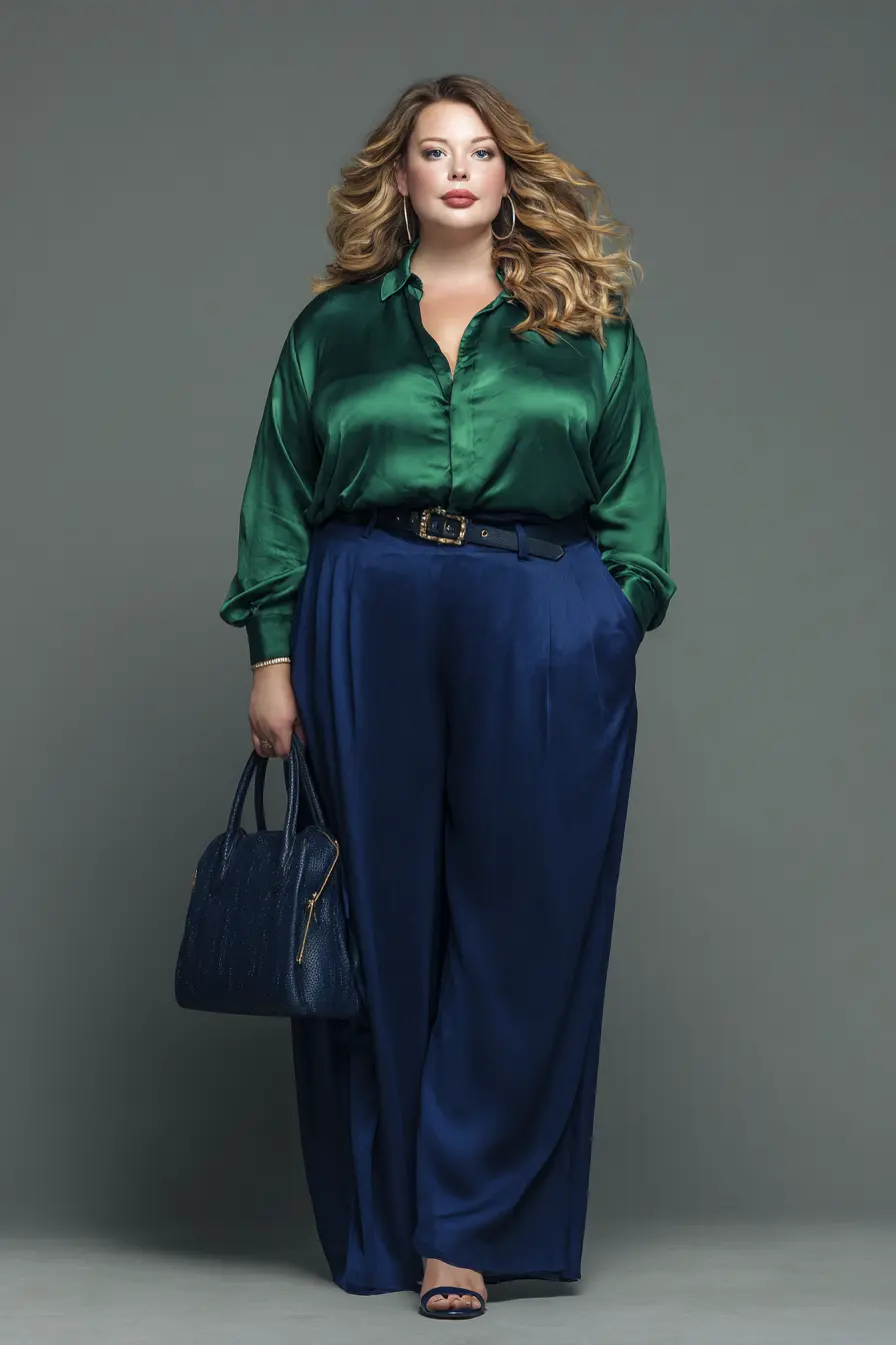 Satin Button-Down Shine + Fluid Wide-Leg Culottes