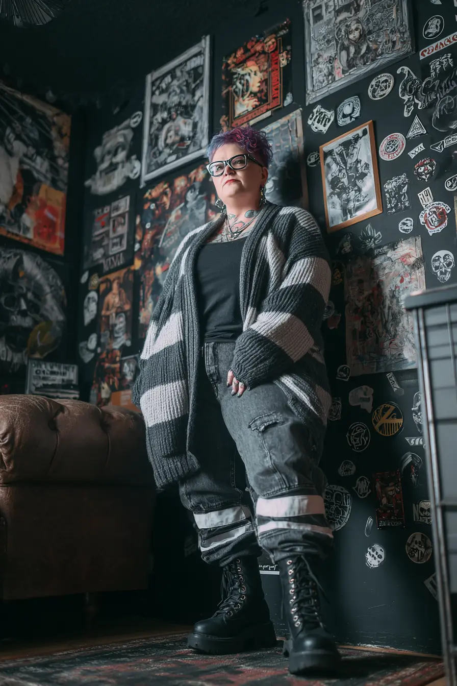 Striped Knit Cardigan + Cargo Denim