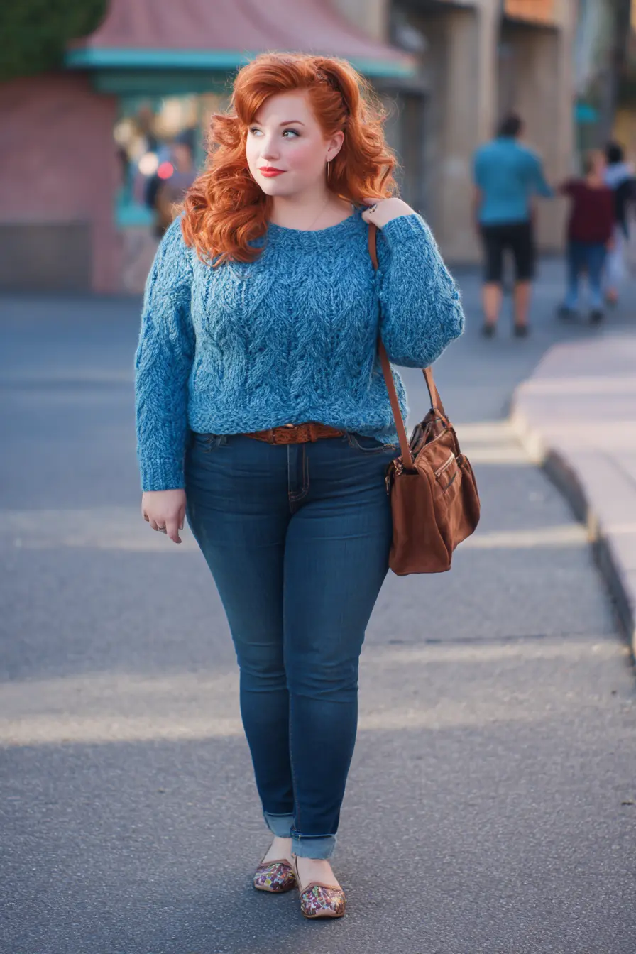 Textured Teal Cable Knit + Deep Indigo Denim