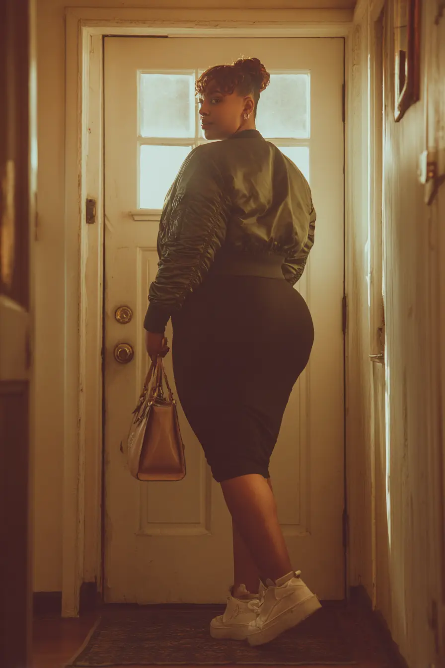 Cropped Bomber Jacket + Bodycon Knit Dress