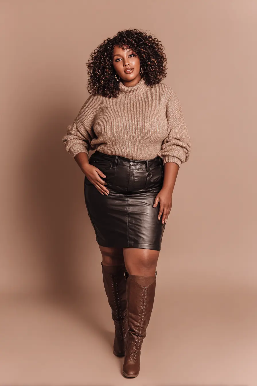 Ribbed Sweater + Leather Pencil Skirt