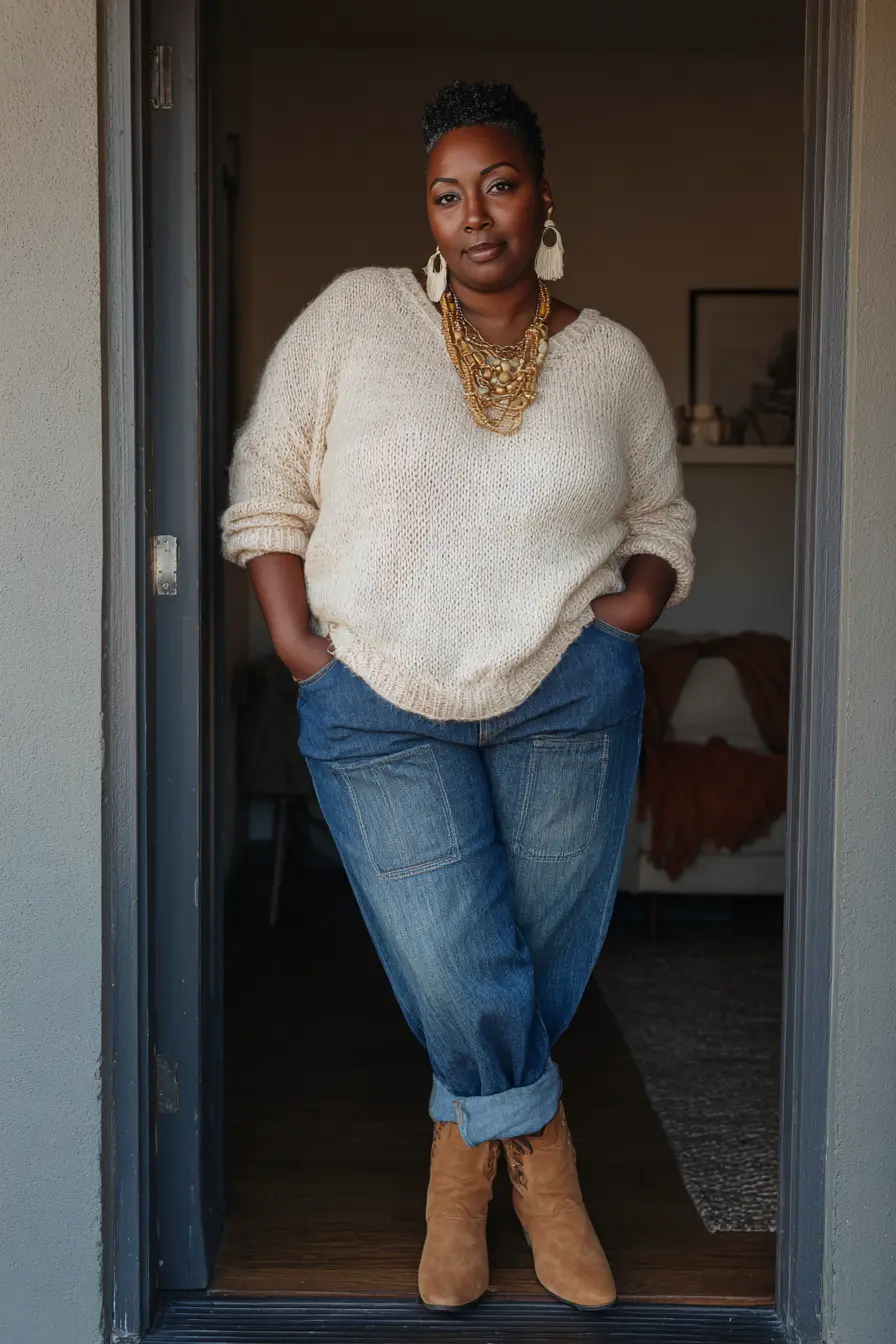 Chunky Knit Sweater + Relaxed Mom Jeans