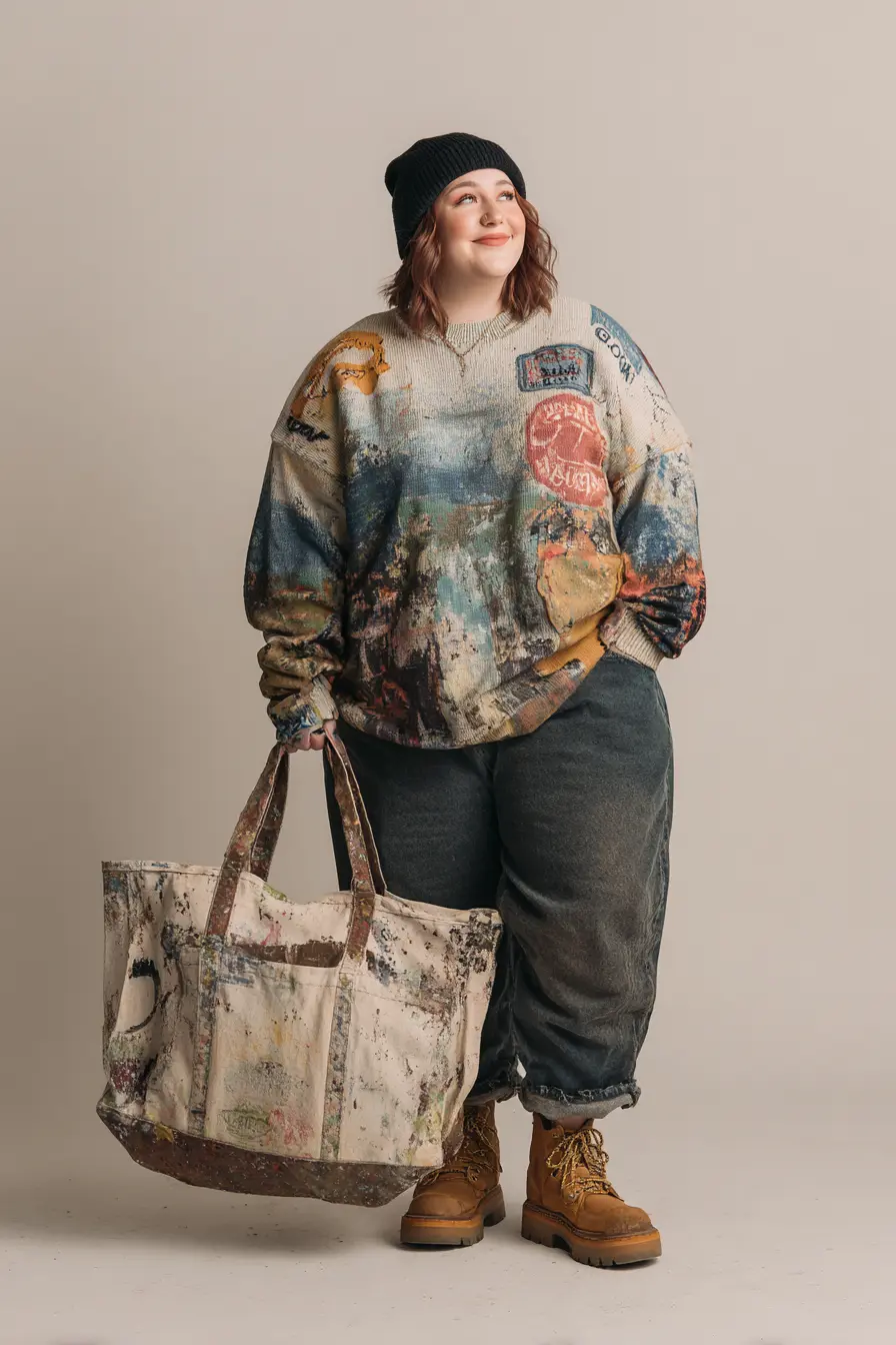 Oversized Graphic Sweater + Cuffed Denim