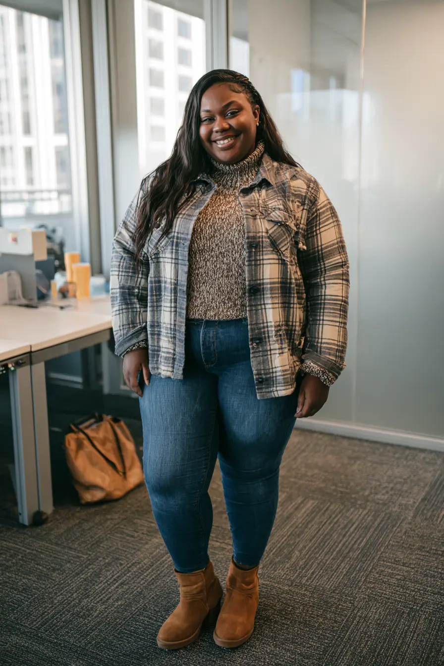 Plaid Shacket + Textured Turtleneck Layer