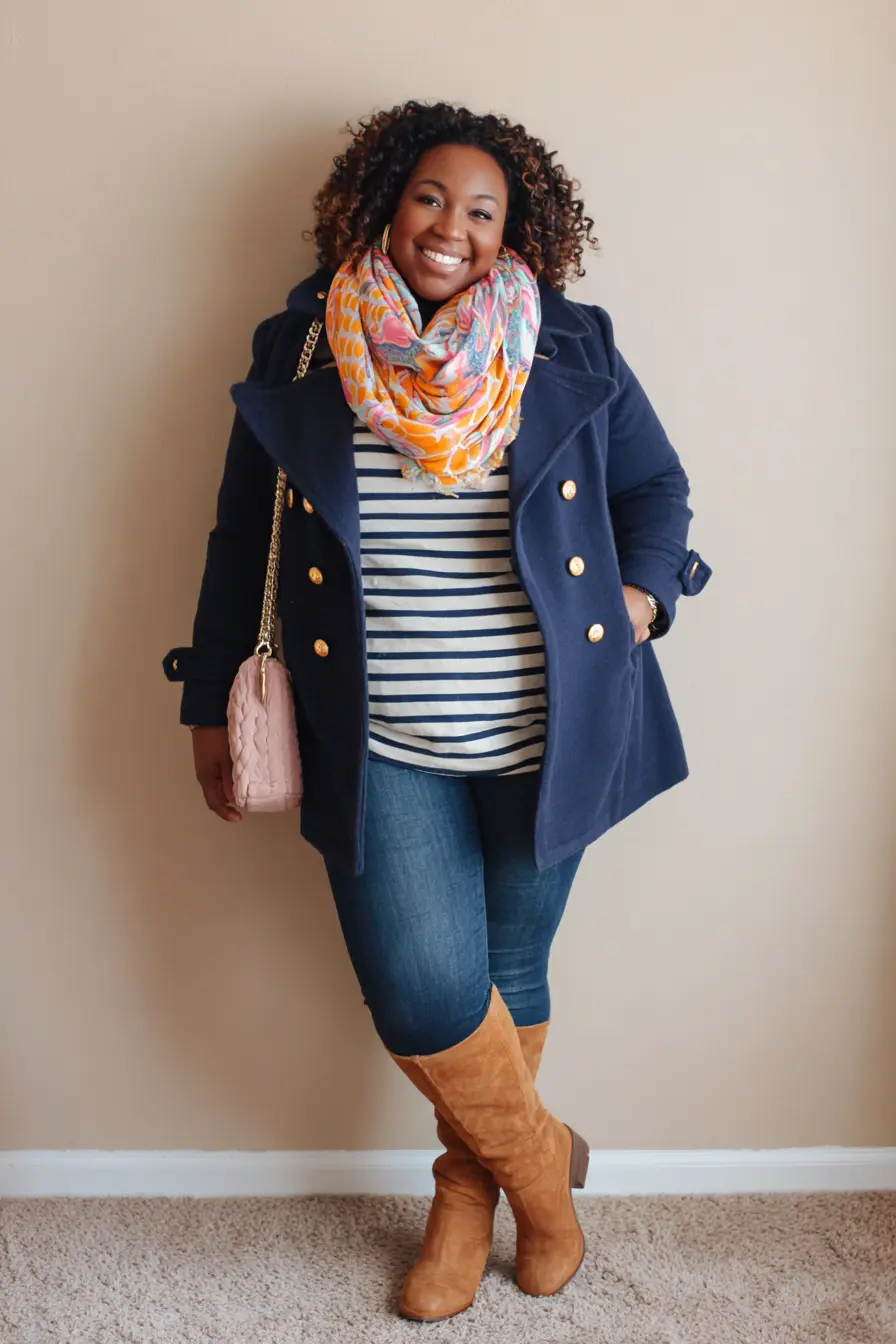 Navy Peacoat + Straight Jeans