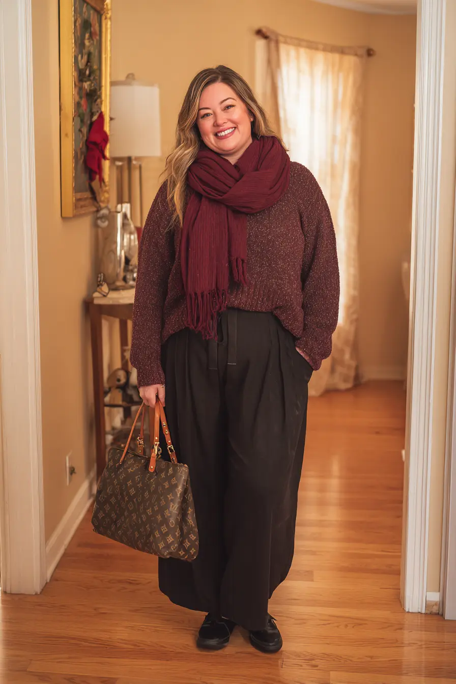 Textured Pullover Sweater + Wide-Leg Pants