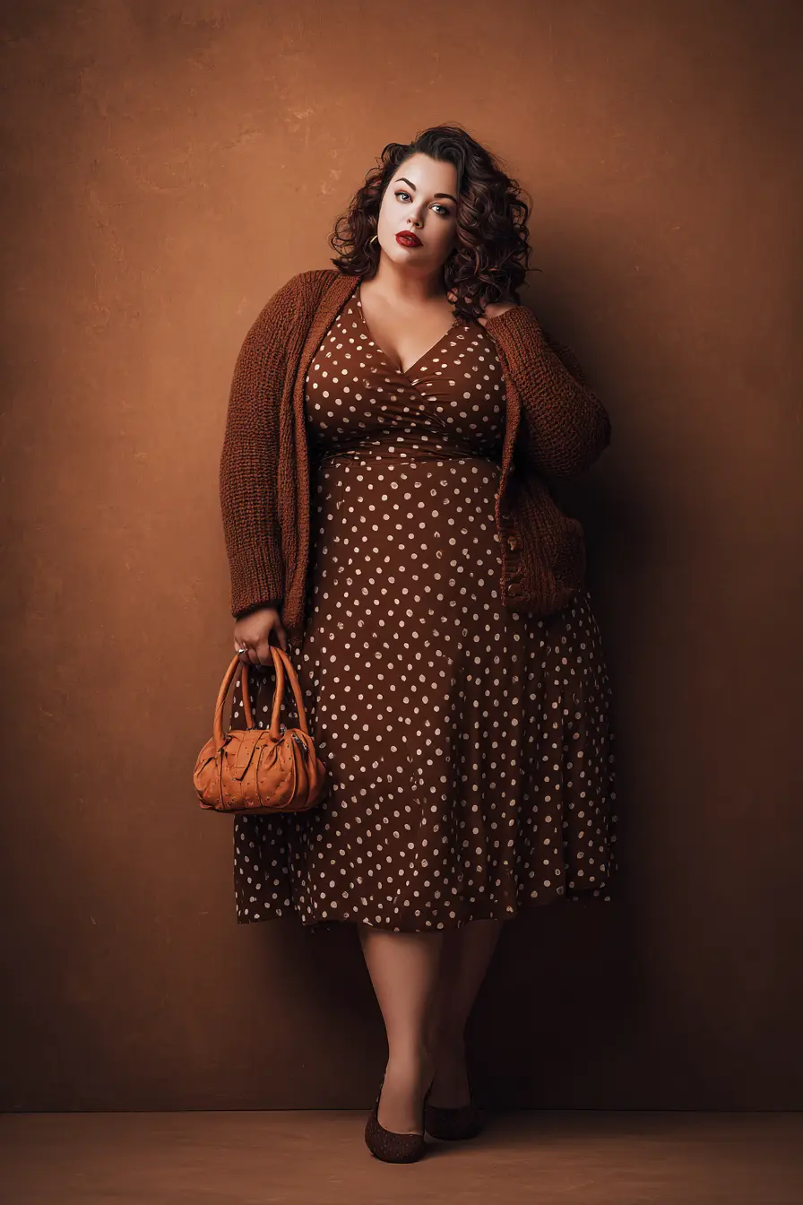 Polka Dot Wrap Dress + Chunky Knit Cardigan