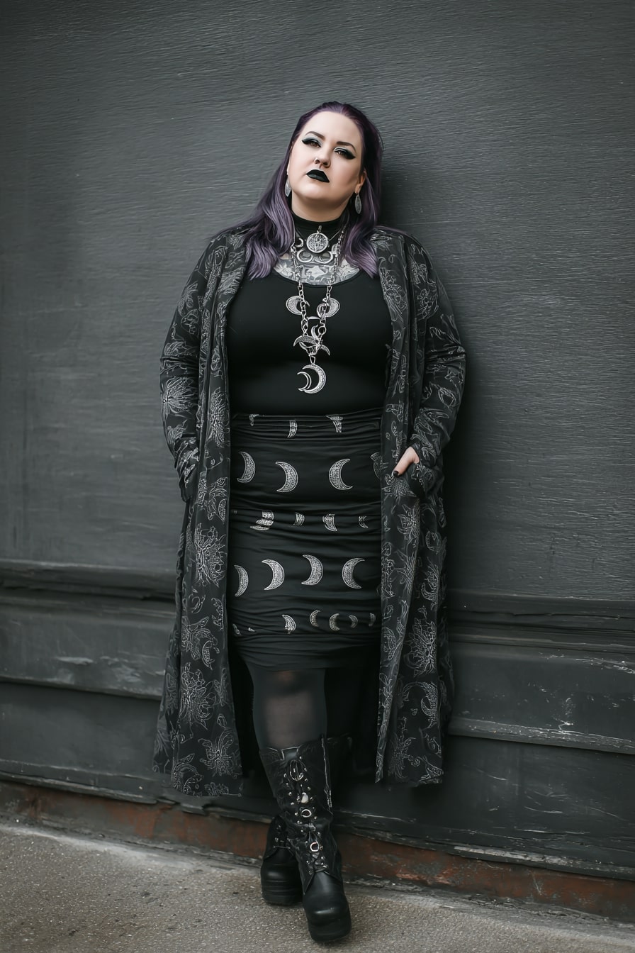 Sheer Duster + Moon Print Dress