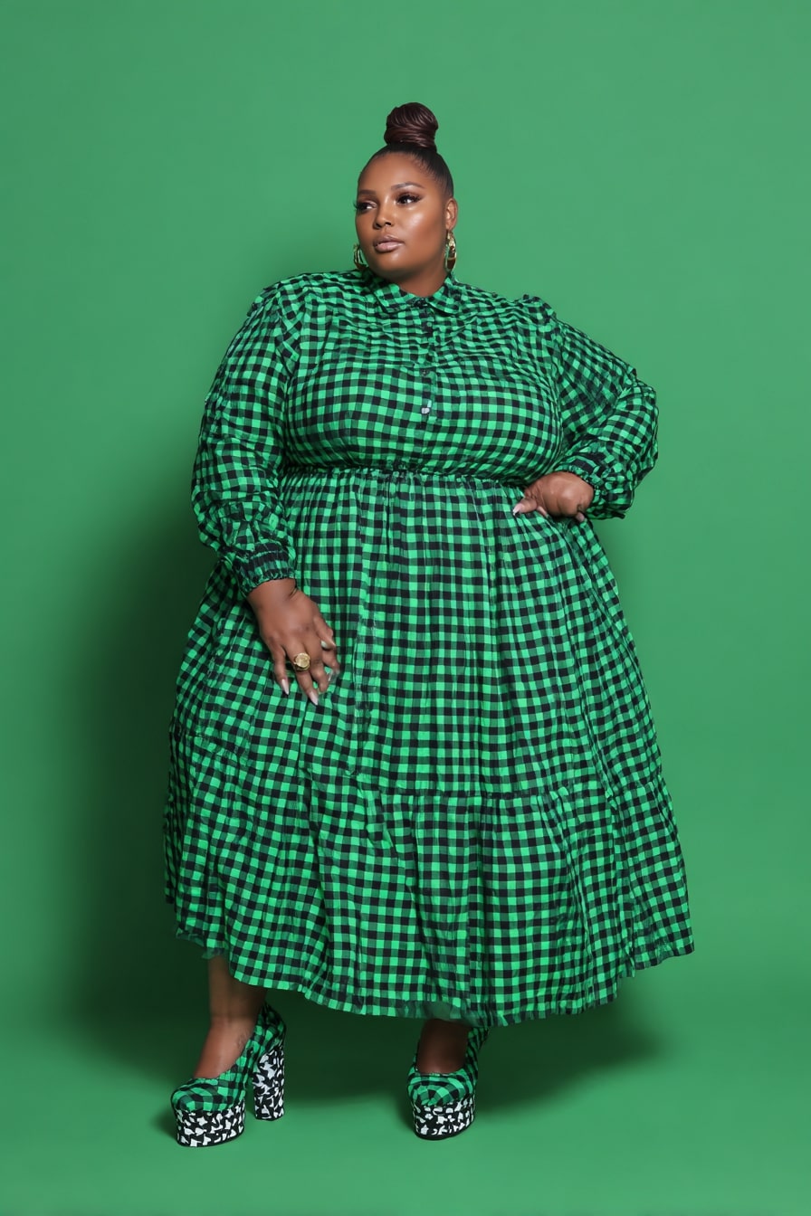 Green Plaid Maxi Dress + Tiered Skirt