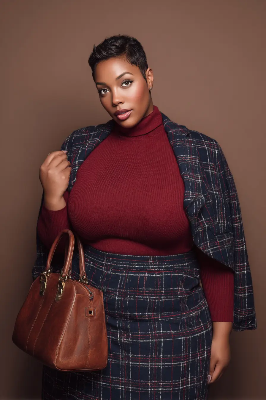 Plaid Wool Set + Deep Burgundy Knit