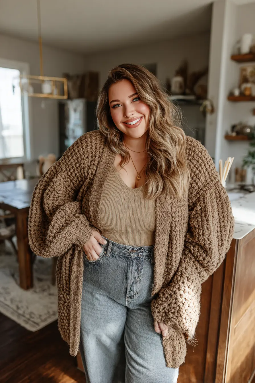 Chunky Knit Cardigan + Straight-Leg Jeans